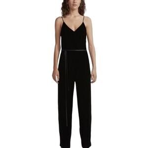 Rag & Bone Jamie Black Velvet V-Neckline Straight-Leg Tie Waist Jumpsuit Size 4